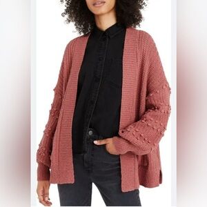 Madewell Bobble Pom Poms Balloon Sleeve Knit Cardigan Sweater Dusty Pink Size S